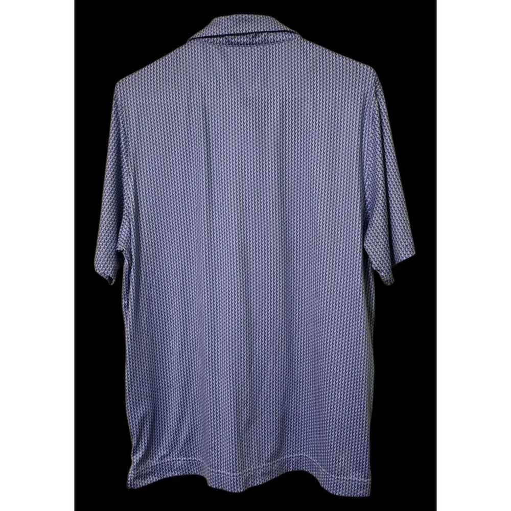 NWOT Men's DEOLAX Blue and White Patterned Polo Shirt‎ M Golf